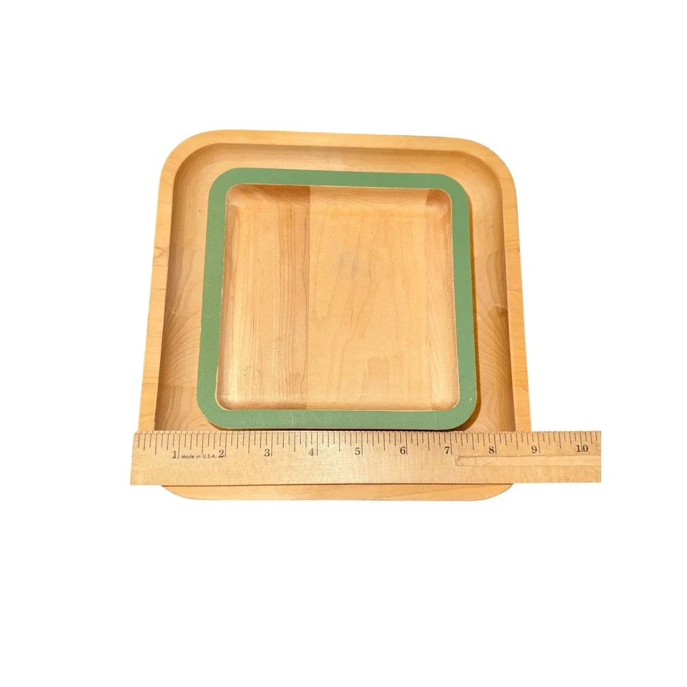 JK Adams Tray Set Unisex OS Tan Wood Nesting Uncommon Collection Green Trim